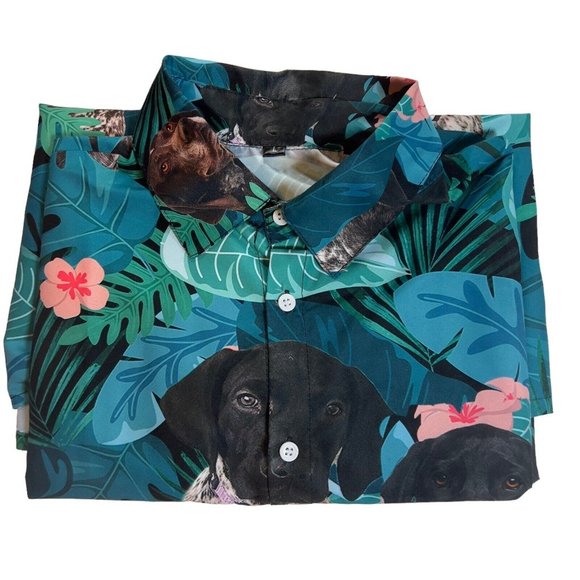 VTG Single Stitch Hawaiian Floral Mens All Over Dog Print Button Down Shirt- LG - Picture 4 of 12